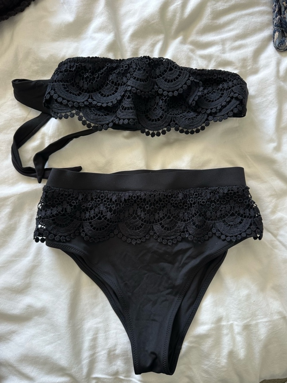 H&M Size 4 High Waist Black Lace Trim Bikini Set